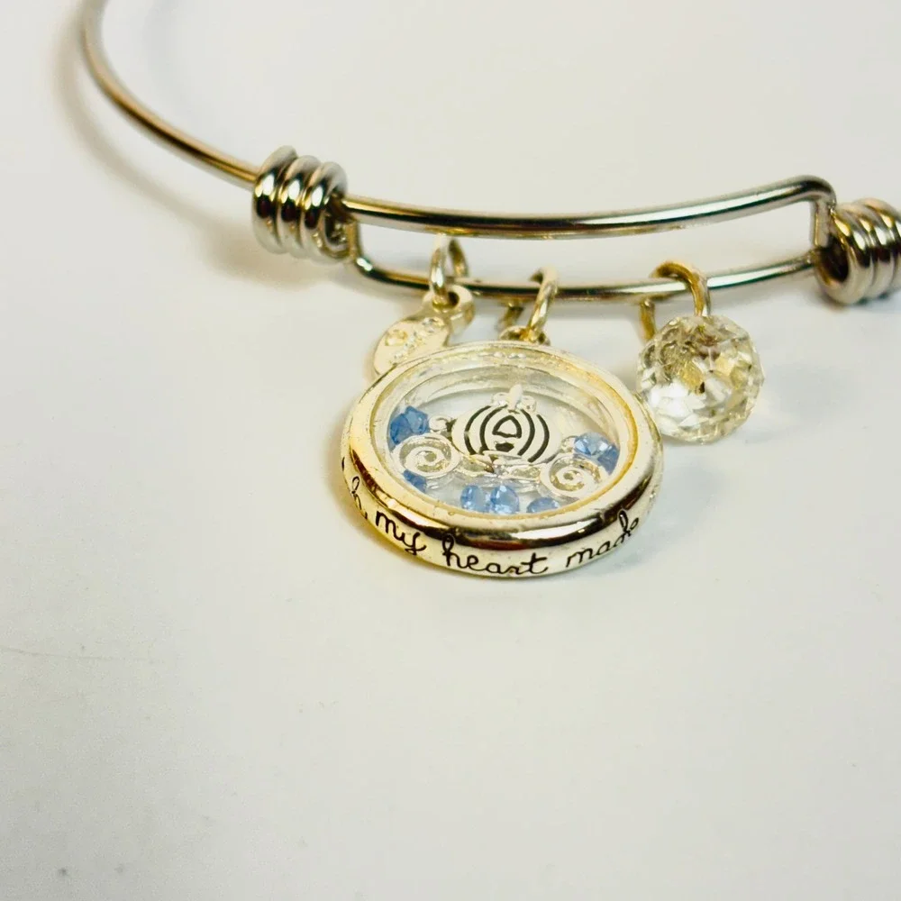 Disney Bangle Bracelet Silver Cinderella Pumpkin Carriage Floating Locket Charm